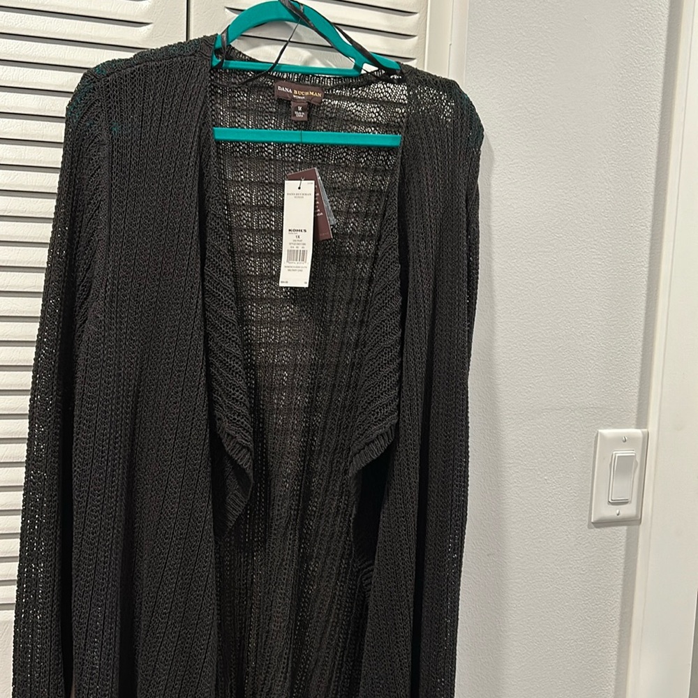 Ladies Dana Buchman 1X Long Black Sweater Coat